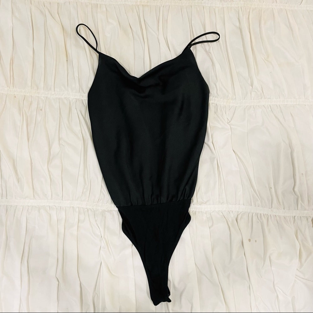 Lulus sleeveless satin cowl neck bodysuit